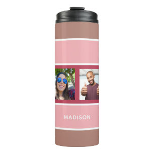 YOUR 4 PHOTOS & NAME Stripes Pattern tumbler