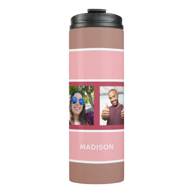 YOUR 4 PHOTOS & NAME Stripes Pattern tumbler (Front)