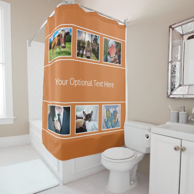 YOUR 6 PHOTOS & TEXT shower curtain (In Situ)