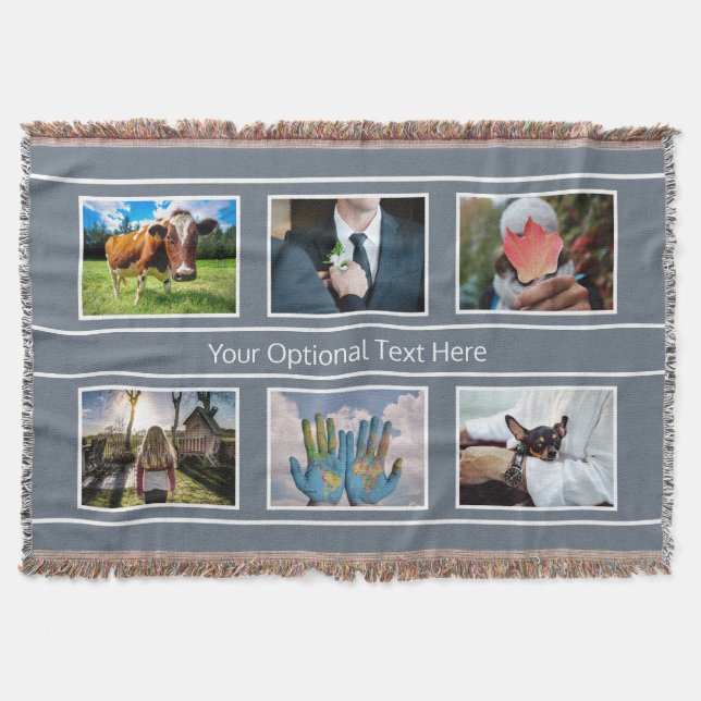 YOUR 6 PHOTOS & TEXT throw blanket (Front)