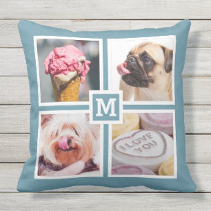 YOUR 8 PHOTOS & MONOGRAM throw pillow