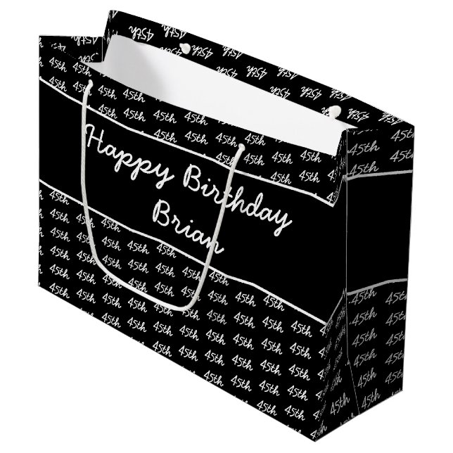 Your Age Number Pattern - Black & White Large Gift Bag (Front Angled)