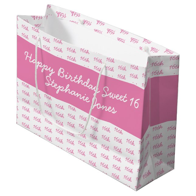 Your Age Number Pattern - Pink & White Large Gift Bag (Front Angled)