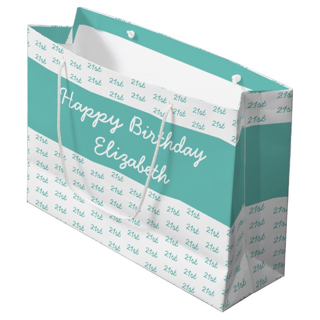 Your Age Number Pattern - Teal & White Large Gift Bag (Front Angled)