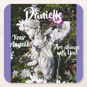 Your Angels Are Always with You Floral Angel Square Paper Coaster