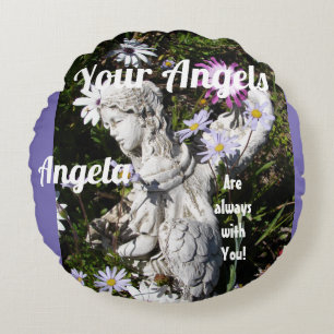 Your Angels Are Always with You Lilac Floral Angel Round Cushion