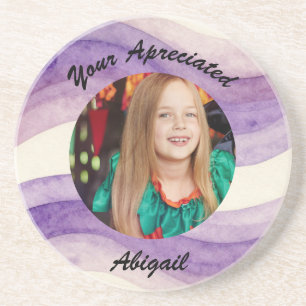 Your Appreciated Watercolor Wavy Purple Photo Name Coaster