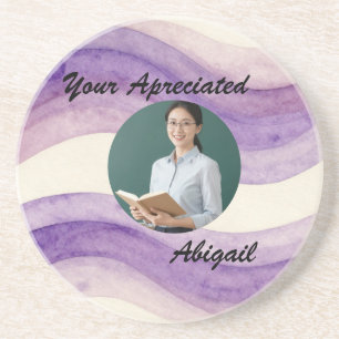 Your Appreciated Watercolor Wavy Purple Photo Name Coaster