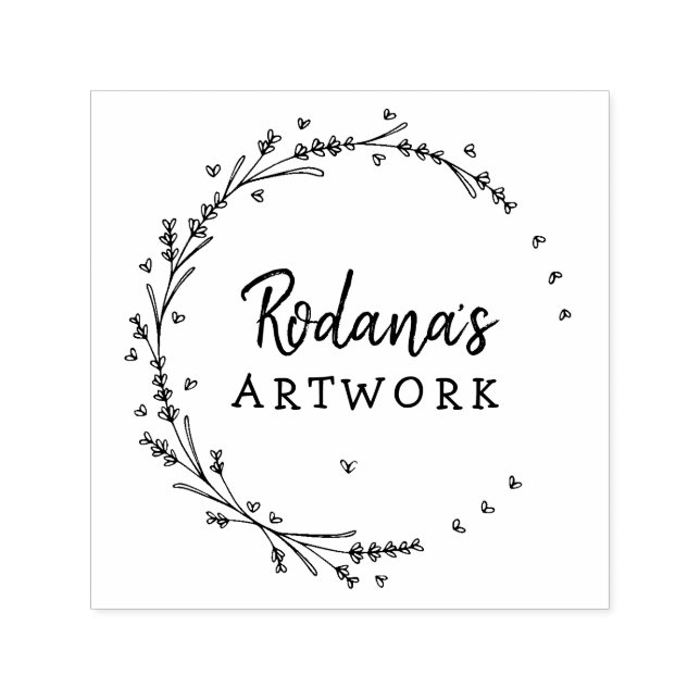 Your Artwork Lavender Hearts Wreath Self-inking Stamp (Design)
