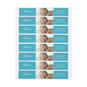 Your Baby Boy Photo Blue Return Address Wrap Around Label