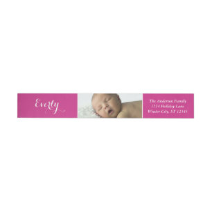 Your Baby Girl Photo Pink Return Address Wrap Around Label