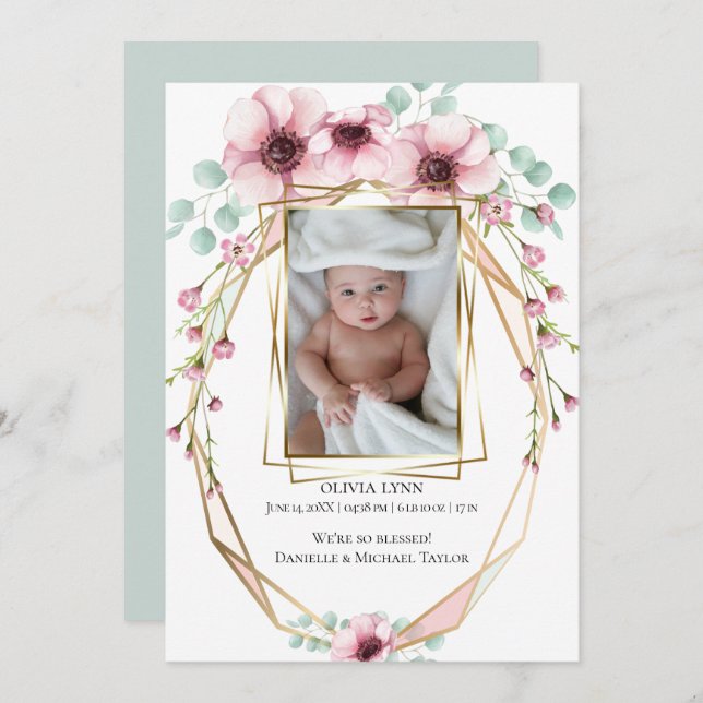 Your Baby Photo Fresh Spring Flowers and Foliage Invitation (Front/Back)