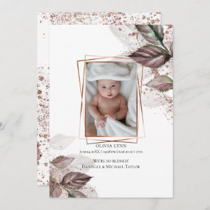 Your Baby Photo Modern Watercolor Foliage Invitation