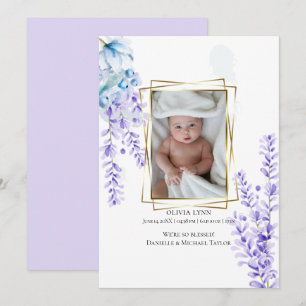 Your Baby Photo Watercolor Lavender - Dusty Blue Invitation