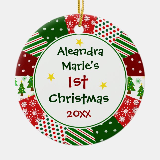 Your Baby's Photo and 1st Christmas Ceramic Ornament (Front)