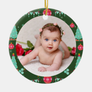 Your Baby's Photo CUSTOM Christmas Green Colourful Ceramic Ornament