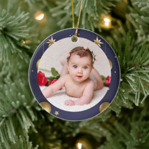 Your Baby's Photo CUSTOM Christmas Purple Gold Ceramic Ornament