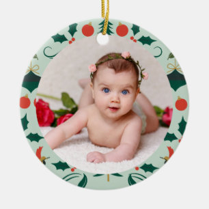 Your Baby's Photo CUSTOM Christmas Red Green Ceramic Ornament