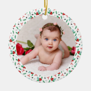 Your Baby's Photo CUSTOM Christmas Red White Green Ceramic Ornament