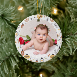 Your Baby's Photo CUSTOM Christmas Wallpaper Ceramic Ornament