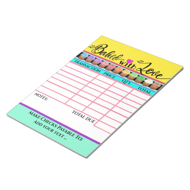 Your Baked With Love Invoice Notepad (Angled)