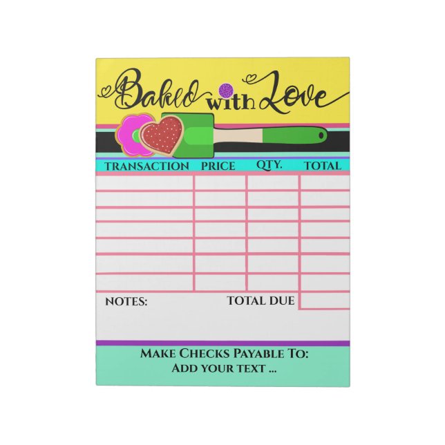 Your Baked With Love Invoice Notepad (Rotated)