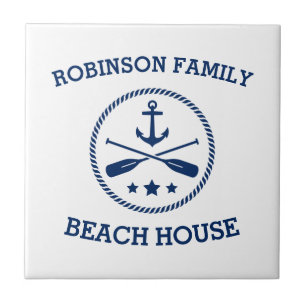 Your Beach House Family Name Anchor Oars Stars Ceramic Tile