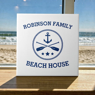 Your Beach House Family Name Anchor Oars Stars Ceramic Tile