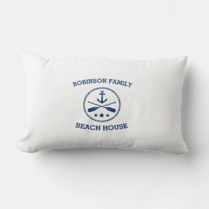 Your Beach House Family Name Anchor Oars Stars Lumbar Cushion