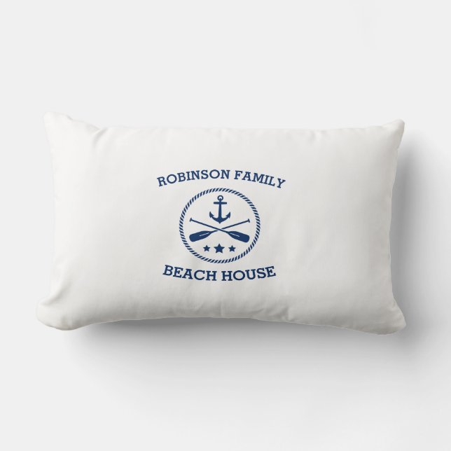 Your Beach House Family Name Anchor Oars Stars Lumbar Cushion (Front)
