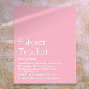 Your Best Teacher Ever Definition Girly Pink Poster