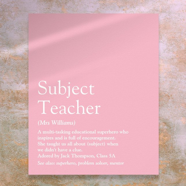 Your Best Teacher Ever Definition Girly Pink Poster (Your Best Teacher Ever Definition Girly Pink Poster)