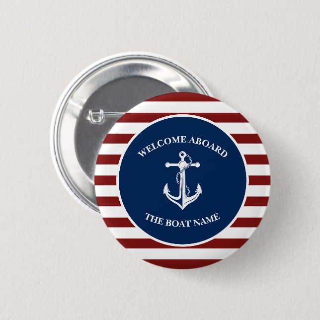 Your Boat Name Anchor 6 Cm Round Badge (Front & Back)