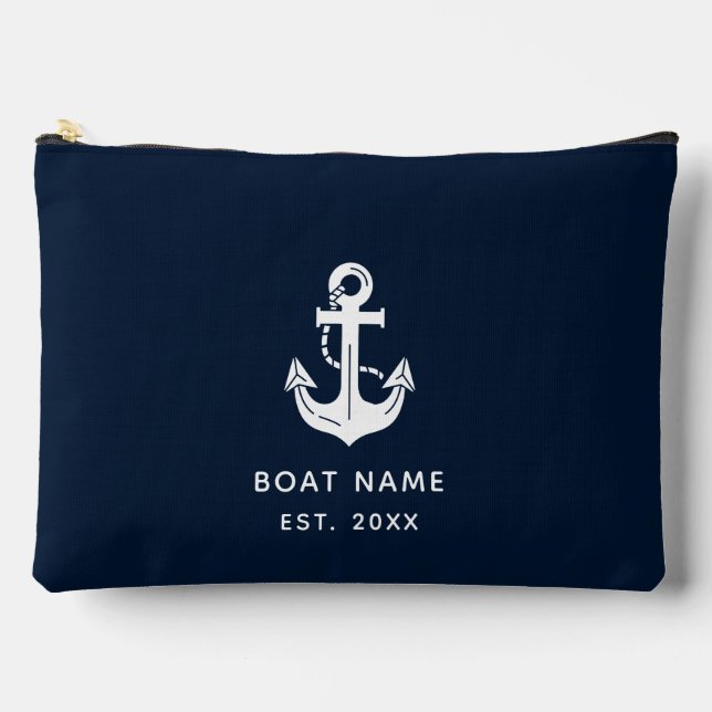 Your Boat Name Anchor Blue Accessory Pouch (Front)