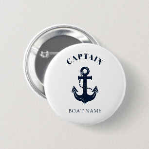 Your Boat Name Anchor Blue Captain 6 Cm Round Badge