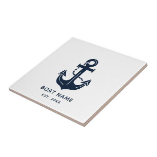 Your Boat Name Anchor Blue  Ceramic Tile