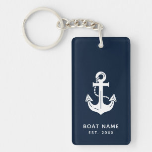 Your Boat Name Anchor Blue Key Ring