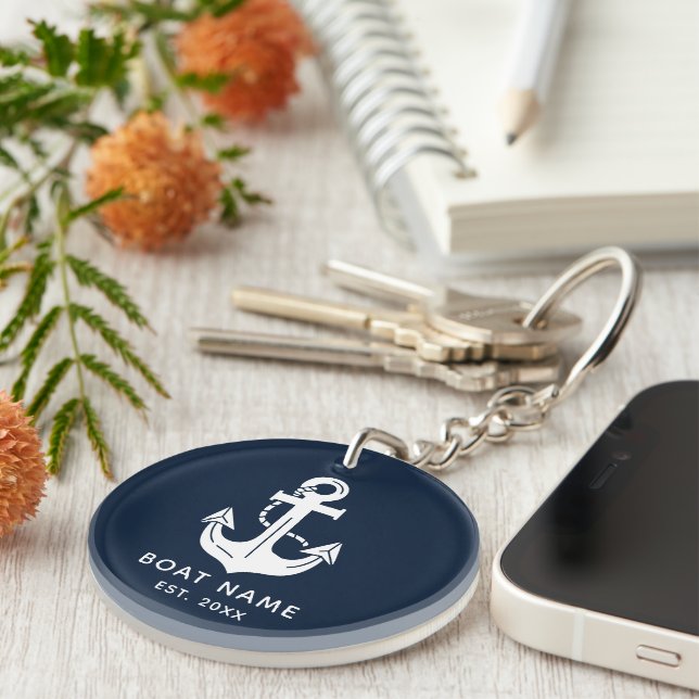 Your Boat Name Anchor Blue  Key Ring (Front Right)
