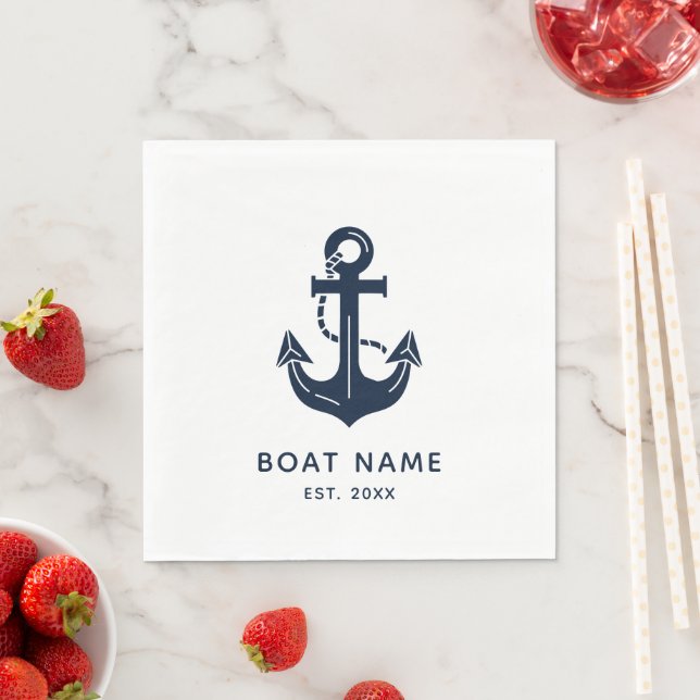 Your Boat Name Anchor Blue Napkin (Insitu)