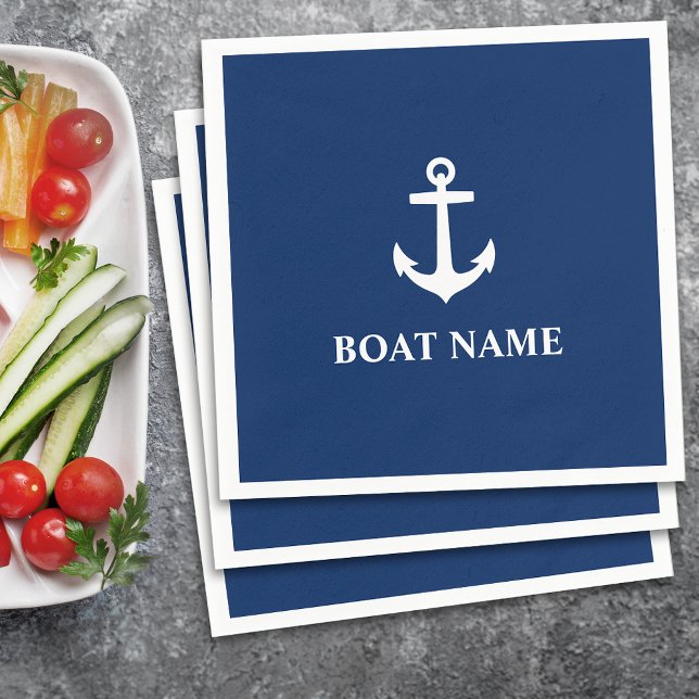 Your Boat Name Anchor Blue Napkin (Creator Uploaded)