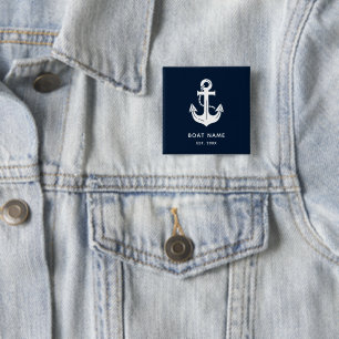 Your Boat Name Anchor Blue Personalised 15 Cm Square Badge