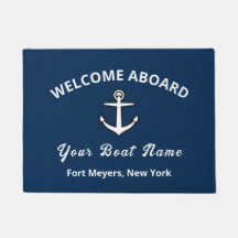 Your Boat Name Anchor Blue Welcome Aboard Doormat