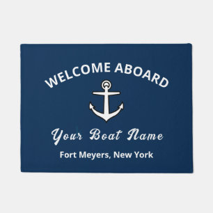 Your Boat Name Anchor Blue Welcome Aboard Doormat