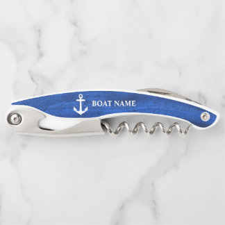 Your Boat Name Anchor Blue Wood Style Corkscrew