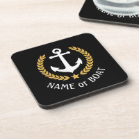 Your Boat Name Anchor Elegant Gold Laurel Black
