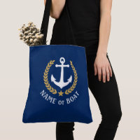 Your Boat Name Anchor Gold Laurel Large Navy Blue