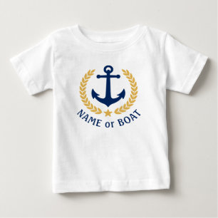 Your Boat Name Anchor Gold Laurel Leaves Star Baby T-Shirt