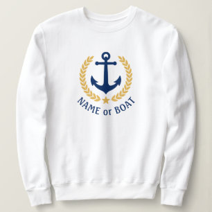 Your Boat Name Anchor Gold Laurel Star White Sweatshirt