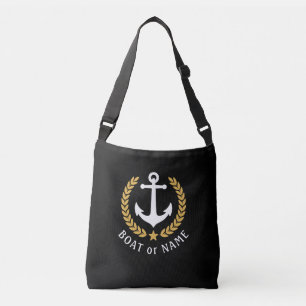 Your Boat Name Anchor Gold Style Laurel Black Crossbody Bag