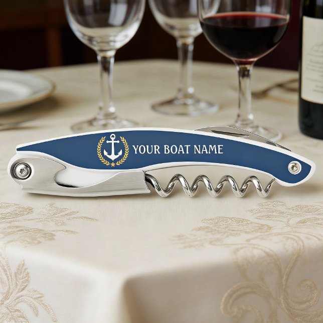Your Boat Name Anchor Gold Style Laurel Blue Corkscrew (Creator Uploaded)